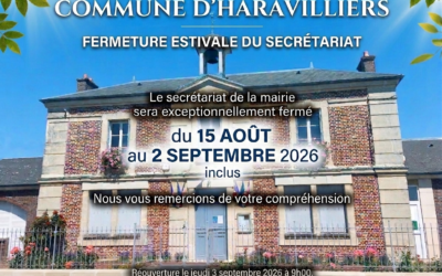 Le secrétariat de la Mairie sera fermé 15 août au 2 septembre inclus.
